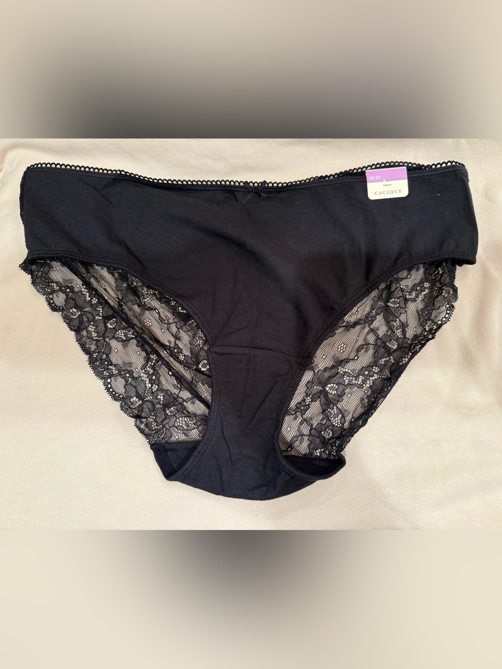 Cacique Black Lace-Trim Cotton Hipster Panty